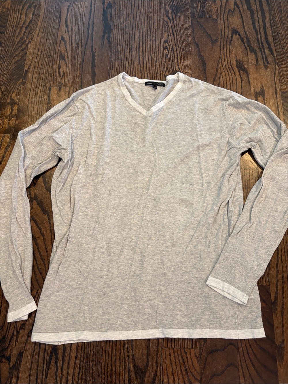 Robert Barakett Men's Lightweight V-Neck Long Sleeve Top - Light Gray SZ Large
